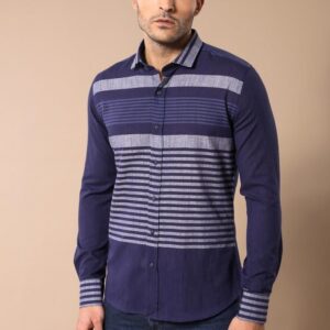 Navy Blue Striped Patterned Shirt - Wessi