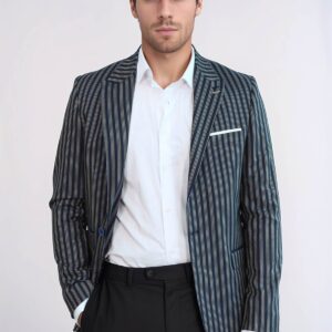 Navy Blue Striped Slim-Fit Blazer - Wessi