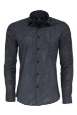 Navy Blue Tiny Check Patterned Slim Fit Shirt