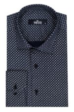 Navy-Blue-Tiny-Check-Patterned-Slim-Fit-Shirt-Wessi-4