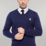 Navy Blue V Neck Slim Fit Men Sweater - Wessi