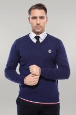 Navy Blue V Neck Slim Fit Men Sweater