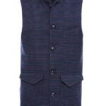Navy Checked Mandarin Collar Cachet Vest - Wessi