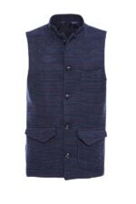 Navy Checked Mandarin Collar Cachet Vest