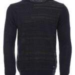 Navy Chest Patterned Circle Neck Sweater - Wessi