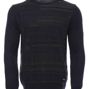 Navy Chest Patterned Circle Neck Sweater - Wessi