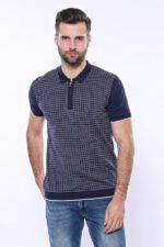 Navy-Plaid-Zippered-Knitted-Polo-T-Shirt-Wessi-1