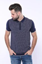 Navy-Plaid-Zippered-Knitted-Polo-T-Shirt-Wessi-3
