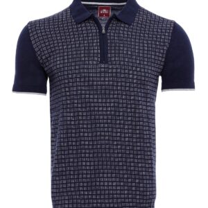 Navy Plaid Zippered Knitted Polo T-Shirt | Wessi