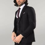 Notch Lapel Slim Fit Single Button Black Suit | Wessi