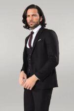 Notch Lapel Slim Fit Single Button Black Suit
