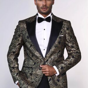 Paisley Peak Lapel Black Men Dinner Tuxedo  Jacket - Wessi