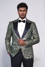 Paisley Peak Lapel Green Men Stage Tuxedo Jacket