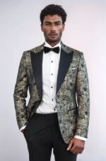Paisley Peak Lapel Navy Blue Men Party Blazer