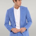 Patterned 2 Piece Slim Fit Light Blue Men Suit - Wessi