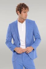 Patterned 2 Piece Slim Fit Light Blue Men Suit
