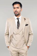Patterned Beige Vested Suit