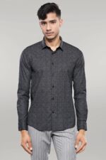 Patterned Black Long Sleeve Shirt