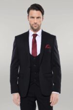 Patterned Black Vested Suit