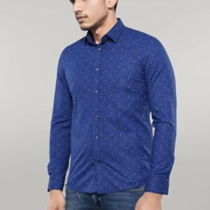 Patterned Blue Long Sleeve Shirt | Wessi