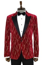 Patterned Burgundy Men Party Tuxedo Blazer