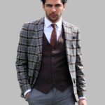 Patterned Checked Slim Fit Anthracite Men Suit - Wessi