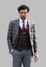 Patterned Checked Slim Fit Anthracite Men Suit