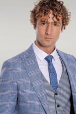 Patterned-Checked-Slim-Fit-Blue-Men-Suit-Wessi-2