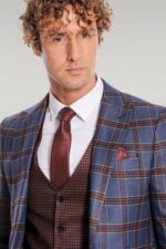 Patterned-Checked-Slim-Fit-Blue-Men-Suit-Wessi-2