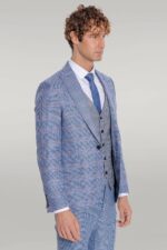 Patterned-Checked-Slim-Fit-Blue-Men-Suit-Wessi-4