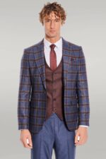 Patterned-Checked-Slim-Fit-Blue-Men-Suit-Wessi-5