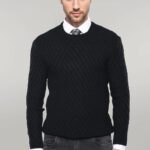 Patterned Circle Neck Black Sweater - Wessi