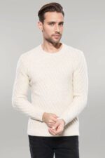 Patterned Circle Neck Cream Sweater