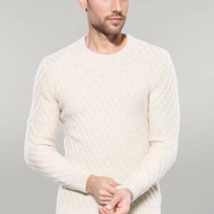 Patterned Circle Neck Cream Sweater | Wessi