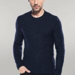 Patterned Circle Neck Navy Sweater | Wessi