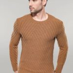 Patterned Circle Neck Tawny Sweater | Wessi