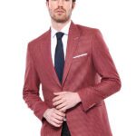 Patterned Claret Red Slim-Fit Blazer - Wessi