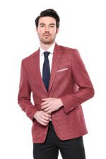 Patterned Claret Red Slim-Fit Blazer