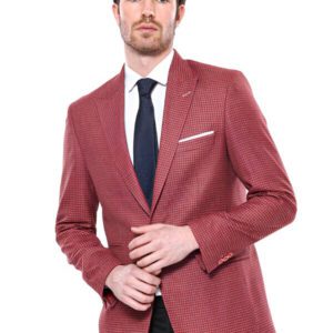 Patterned Claret Red Slim-Fit Blazer - Wessi