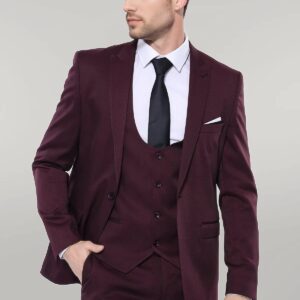 Patterned Claret Red Vested Suit- Wessi