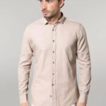 Patterned Cotton Slim Fit Beige Shirt - Wessi