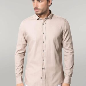 Patterned Cotton Slim Fit Beige Shirt - Wessi