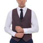 Patterned Dark Brown V Neck Vest - Wessi