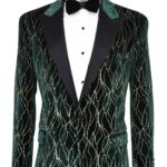 Patterned Dark Green Velvet Men Singer Tuxedo Blazer - Wessi