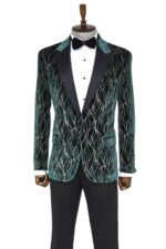 Patterned-Dark-Green-Velvet-Men-Singer-Tuxedo-Blazer-Wessi-2