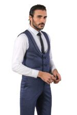 Patterned Double Breasted Blue Vest Trousers Set