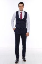 Patterned-Double-Breasted-Dark-Navy-Men-Vest-Trousers-Set-Wessi-2