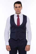 Patterned-Double-Breasted-Dark-Navy-Men-Vest-Trousers-Set-Wessi-3