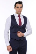 Patterned-Double-Breasted-Dark-Navy-Men-Vest-Trousers-Set-Wessi-5