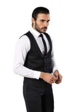 Patterned Double Breasted Navy Blue Men Trousers Vest Set